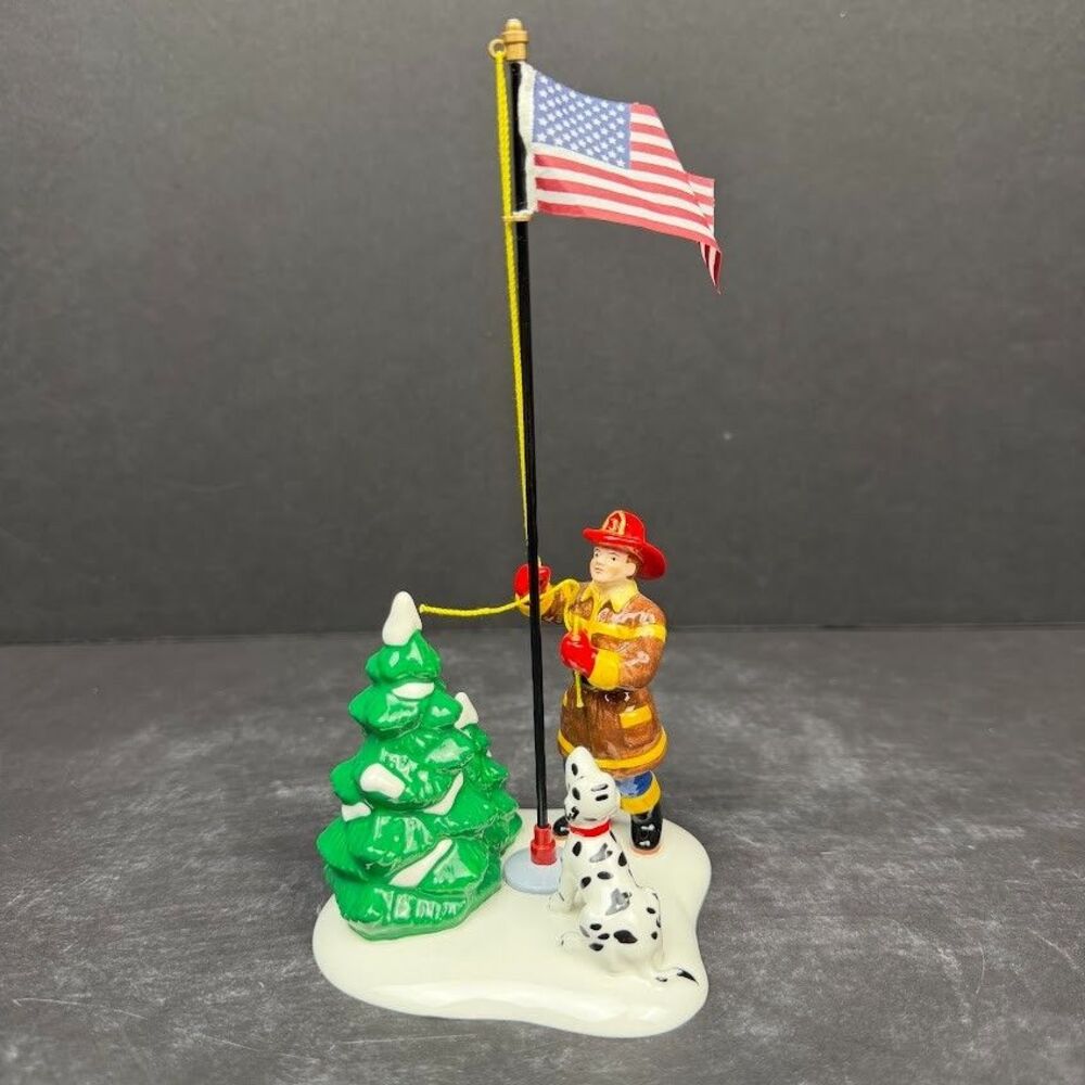 Department 56 Original Snow Village Fireman Raising the Flag 55154